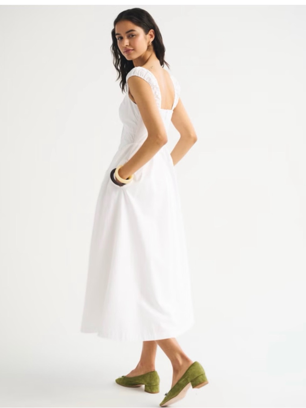 Abercrombie&Fitch 100% CottonBra-Free Cap Sleeve Dipped Waist Midi Dress - Picture 2 of 6